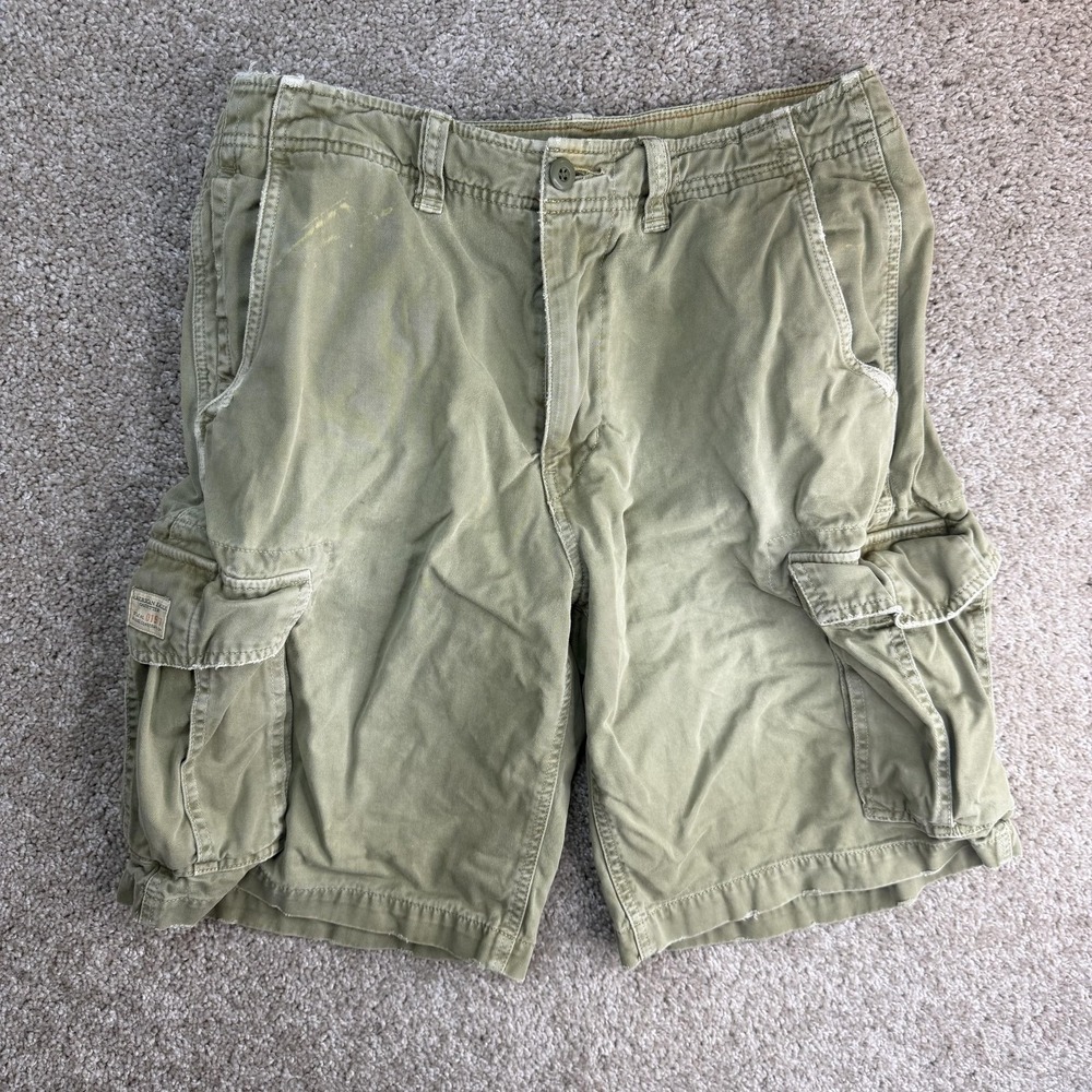 Y2K American Eagle Cargo Shorts Mens 32 Green Canvas Rugged Pockets Casual